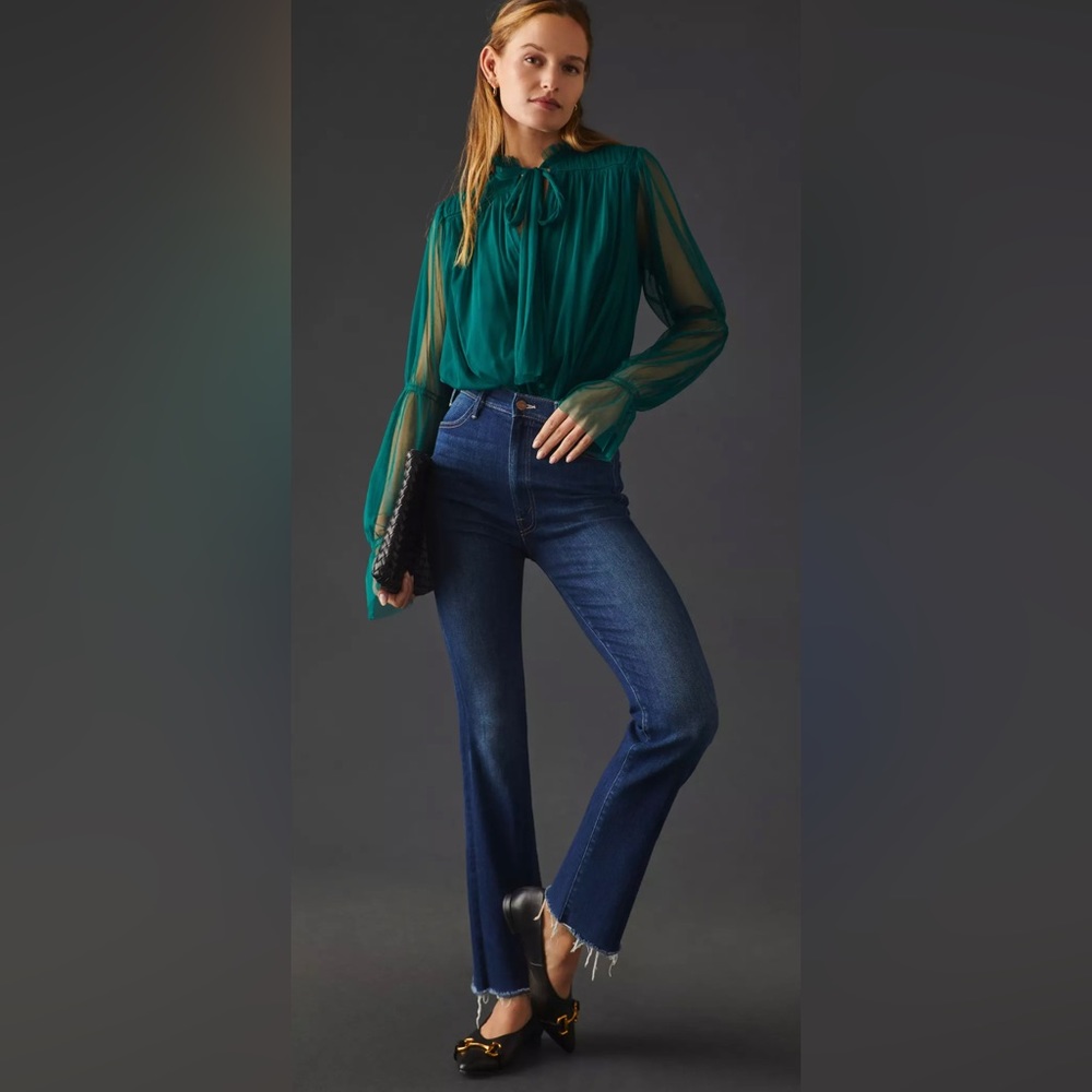 MOTHER The Hustler High-Rise Ankle Fray Jeans Home Movies Wash Size 30